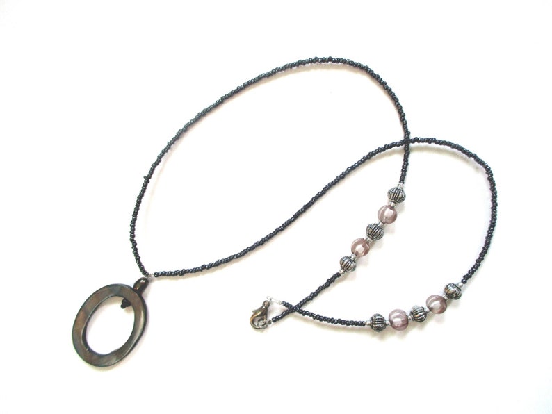 Mother of Pearl centerpiece Beaded Lanyard for eyeglasses others ID clip Handmade.