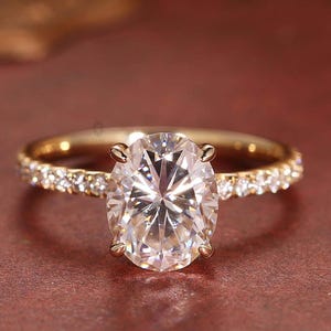 2.75 TCW Oval Lab Grown Diamond Engagement Ring, 14k Gold