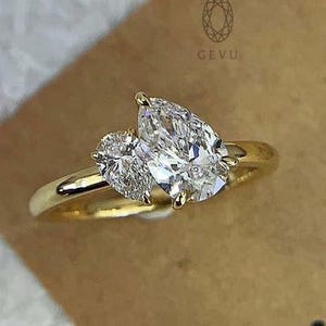 Toi Et Moi Engagement Ring, Two Stone Pear Ring, Lab Grown Diamond Toi Et Moi Engagement Ring, 14k Yellow Gold, IGI CERTIFIED, Ring For Her
