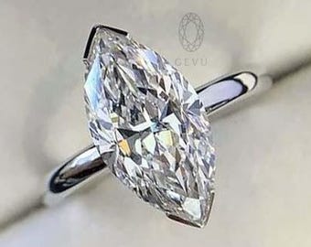 Anillo de compromiso solitario de oro blanco de 14 k con diamante cultivado en laboratorio y talla marquesa, con certificación IGI, joyería de lujo.