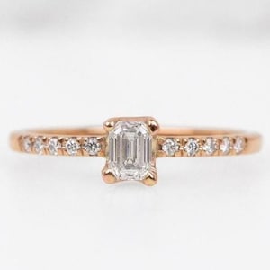 0.50 TCW Emerald Cut Lab Grown Diamond Ring: Rose Gold Solitaire Ring