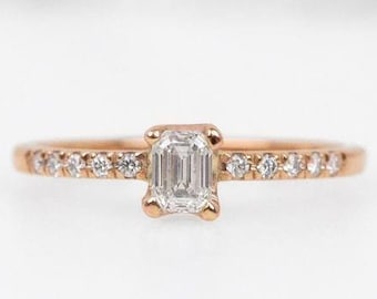 14K Rose Gold Emerald Lab Grown Diamond Wedding Solitaire Ring, Minimalist Rings, Luxury Jewelry