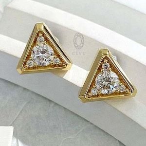 0.70tcw Lab Grown Diamond Stud Earrings: 14k Gold Triangle Earrings