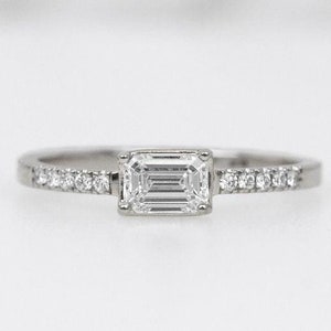 Emerald Cut Lab Grown Diamond Solitaire Ring: 14k White Gold Engagement