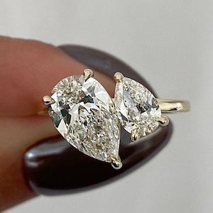 Pear Cut Lab Grown Diamond Toi Et Moi Wedding Ring | Two Stone 4.0 TCW Engagement Ring | Certified Diamond Ring | Unique Anniversary Ring