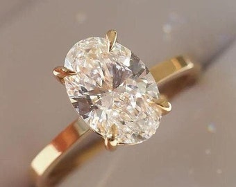 14k yellow Gold Oval Lab Grown Diamond Engagement Solitaire Ring, IGI Certified, Handmade Jewelry