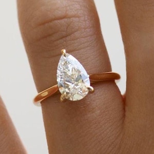 2.5 Carat Pear Cut Lab Grown Diamond Ring | Pear Shaped Engagement Ring | 2.5Ct Solitaire Ring | Minimalist Ring | 14K Gold Thin Dainty Ring