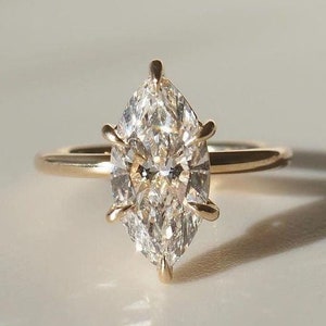 4CT Marquise Lab Diamond Engagement Ring: 14K Gold Solitaire
