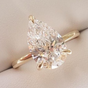 14K Gold Pear Engagement Ring, 5 Carat Pear Moissanite Ring, Free form, Ring for Women, Wedding Ring, Anniversary Gift, Promise Ring