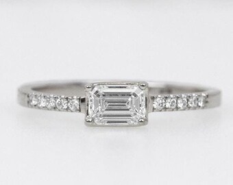 14k White Gold Emerald Lab Grown Diamond Engagement Solitaire Rings, Promise Ring, Luxury Jewelry