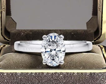 14K White Gold Oval Lab Grown Diamond, Engagement Solitaire Ring, IGI Certified, Handmade Jewelry