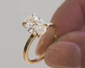 Anillo de compromiso con diamante ovalado cultivado en laboratorio, solitario de oro macizo hecho a mano, certificado por IGI.