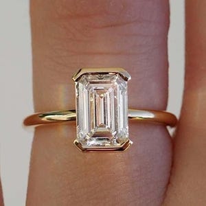 2 Carat Emerald Cut Lab Grown Diamond Engagement Ring, 14k Yellow Gold