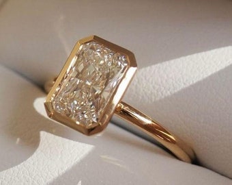 Anello di fidanzamento in oro giallo 14k con diamante taglio brillante, creato in laboratorio, incastonatura a castone, certificato IGI