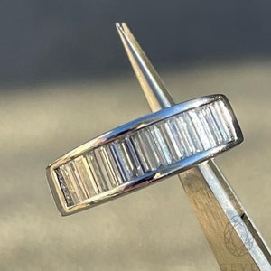 Baguette Moissanite Ring: 14K White Gold Half Eternity Wedding Band