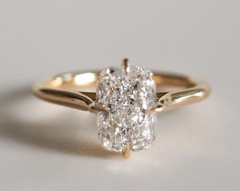14k yellow gold Elongated Cushion Lab Grown Diamond, Engagement Solitaire Ring, Luxury Jewelry