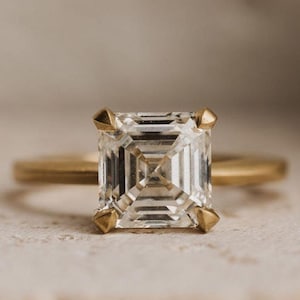 Asscher Cut Lab Grown Diamond Engagement Ring | 1.0 To 3.0 CT Lab Created Diamond Solitaire Wedding Ring For Women | 1st Anniversary Ring