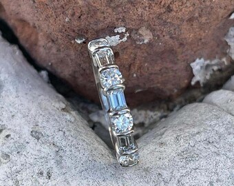 Baguette & Round Cut Half Eternity Ring Lab Grown Diamond Wedding Band
