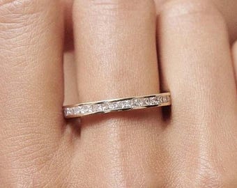 14K Yellow Gold Lab Grown Diamond Wedding Band - Half Eternity Stackable Ring
