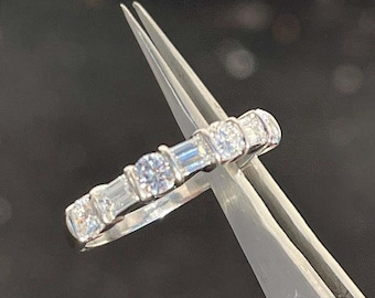 Lab Grown Diamond Wedding Band Baguette & Round Cut Half Eternity Ring CVD Diamond