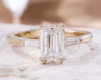 2 Carat Emerald Cut Lab Grown Diamond Engagement Ring, 14k Yellow Gold