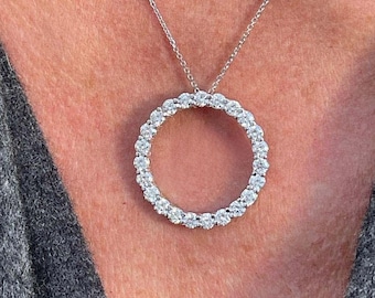 2.50 CTW Lab Grown Diamond Karma Pendant, 14K Gold Circle Necklace