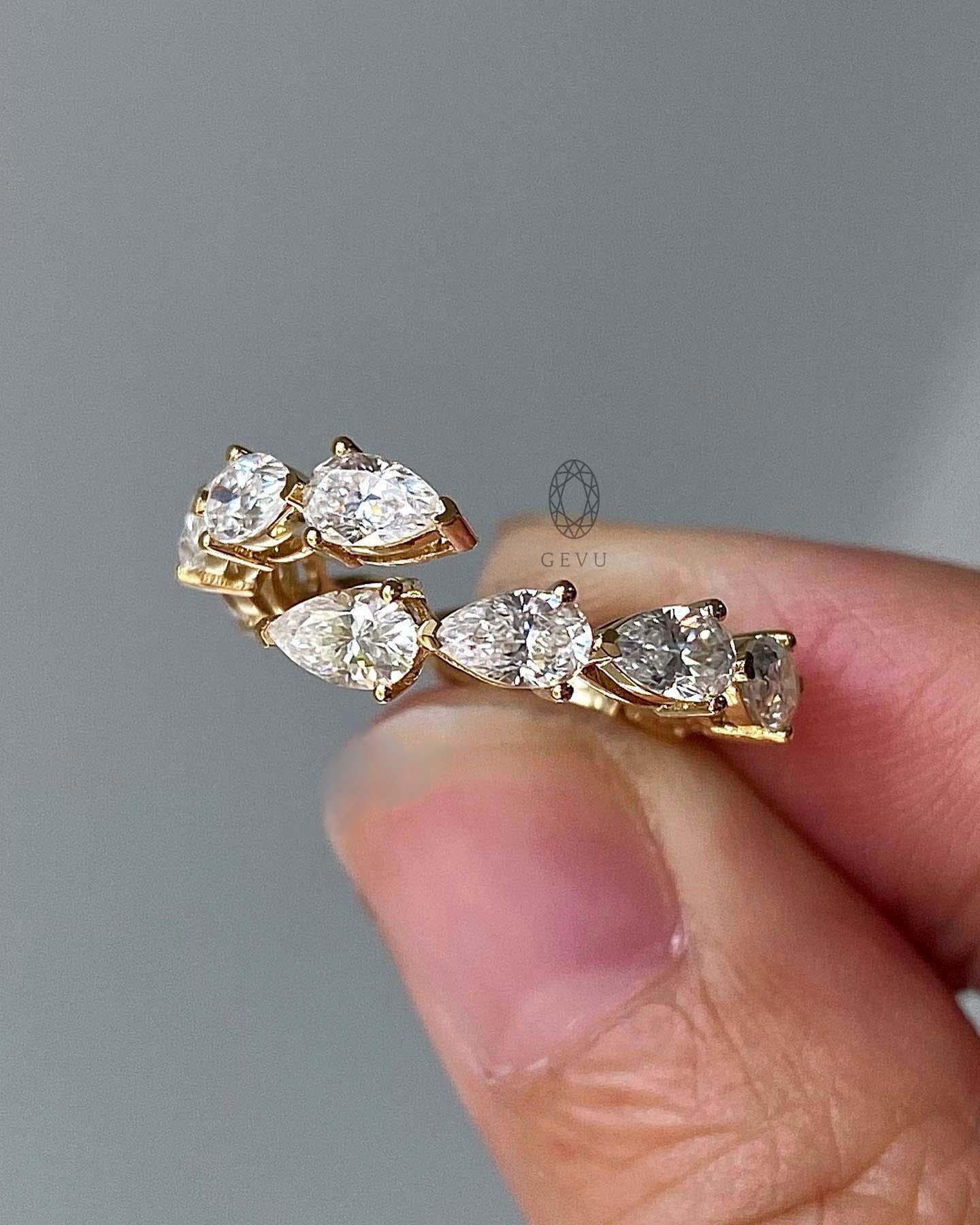 Pear Cut Lab Grown Diamond Bypass Ring: 14K Yellow Gold Stacking Band