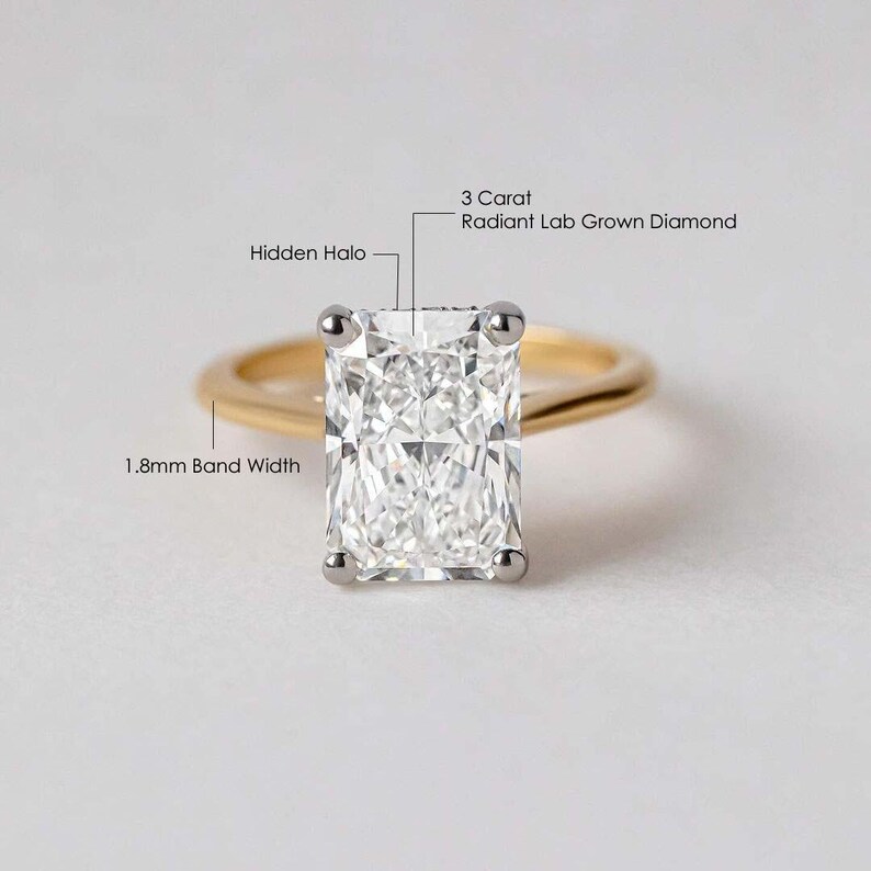 3.0 Carat Hidden Halo Radiant Cut Lab Grown Diamond Engagement ...