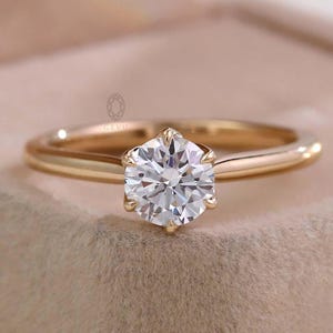 Round Lab Grown Diamond Ring: 14k Yellow Gold Solitaire Engagement Ring