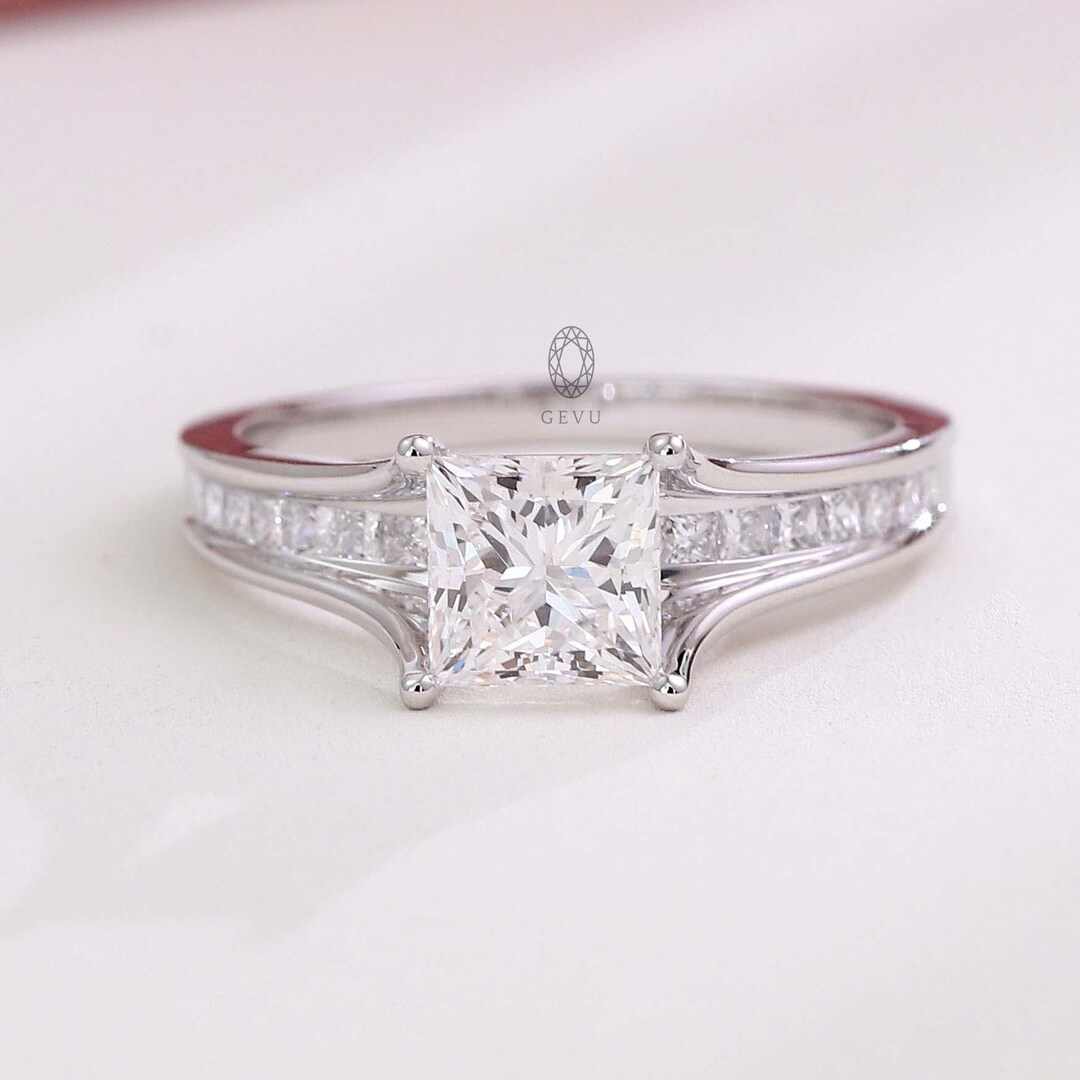 14K White Gold Princess Cut Lab Grown Diamond Engagement Ring Split ...