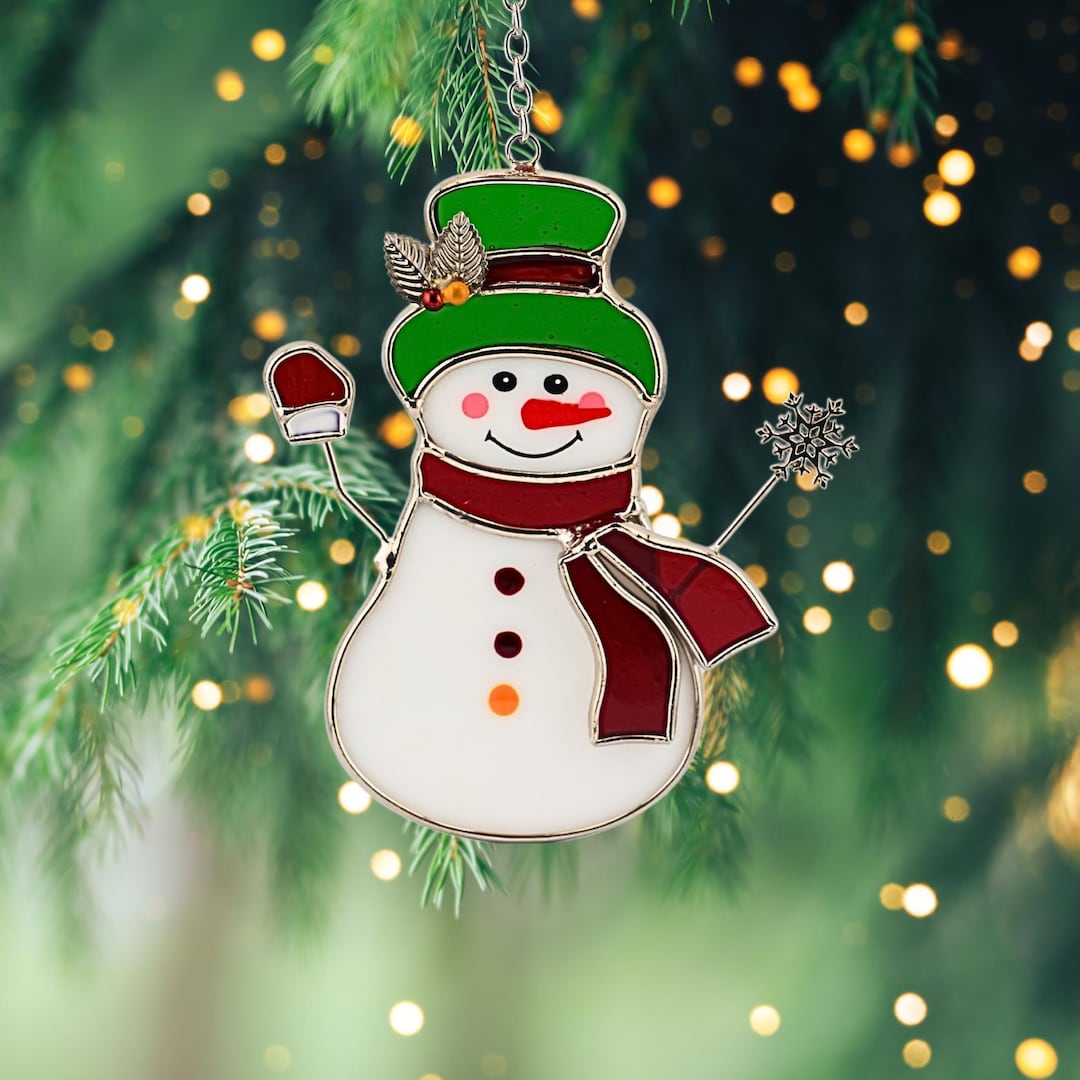Stained Glass Snowman Suncatcher: Christmas Window Hanging - Etsy