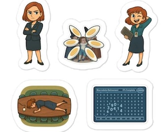 Severance Sticker Pack – Helly R, Helena Eagan, Macrodata Screen, Conference Table Scene, TV Show Fan Stickers
