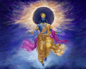 Krishna Art Digital Download, Hindu God Wall, Mythology Print, Spiritual Home Decor, Meditation Room, Yoga Studio, Divine Illustration