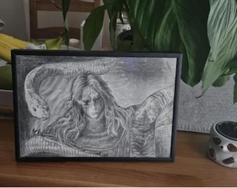 Elden Ring Messmer Charcoal Art Print – Hand-Drawn Canvas of Messmer the Impaler & Snake – DLC Fan Art Wall Decor | Souls Game Art