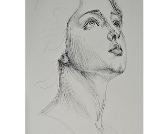 Pen and Ink Portrait Poster Roman Sculpture Inspired Line Art Classical Aesthetic Wall Decor Sketch Paper Poster 5x7″