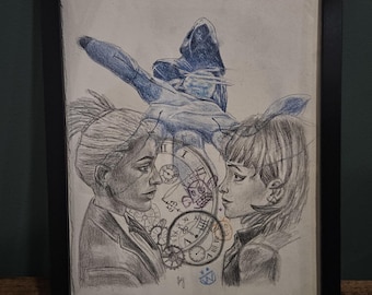 Jinx & Ekko Arcane | Star-Crossed Lovers | Original Pencil Drawing | Framed | A4