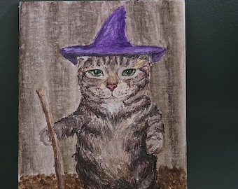 CUSTOM PET PAINTING Acrylic | Wizard Cat | Cowboy | Portrait | Funny Cat Art | Small Canvas | Handmade