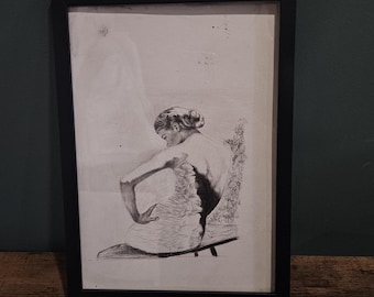 Original Charcoal Figure Study | Seated Woman From Behind | Classical Elegance | Framed Wall Art | A4