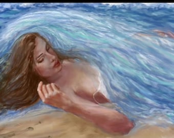 Ocean Goddess Digital Download – Beach Woman Art Print, Coastal Wall Decor, Instant Digital File
