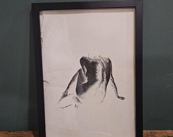 Female Nude Figure Study | Original Stippling Ink Drawing | Minimalist Body Art | Framed | A4