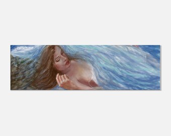 Ocean Wave Goddess Art Print – Ethereal Beach Woman Wall Decor, Coastal Aesthetic Canvas