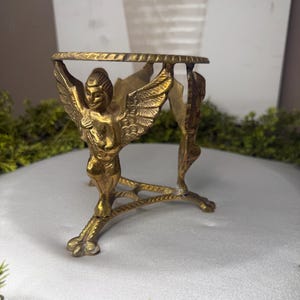 Vintage Brass Cherub With Musical Instruments Candle Holder