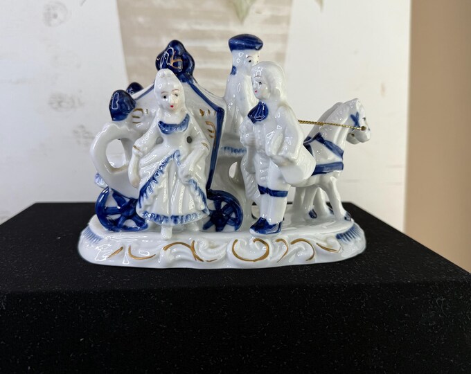 Vintage Porcelain Victorian Horse & Carriage Figurine