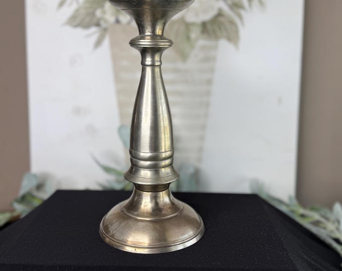 Patina Candle Holder: Metal or Pewter, 10.5” Tall