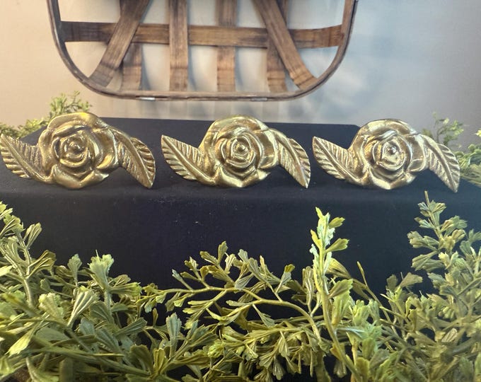 3 Vintage Brass Rose Napkin Rings