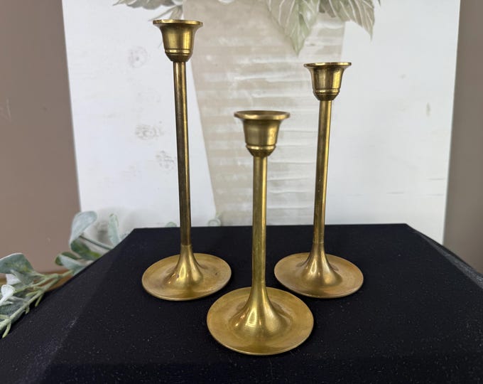 Vintage Graduated Brass Candle Holder Set - 7", 6", 5"