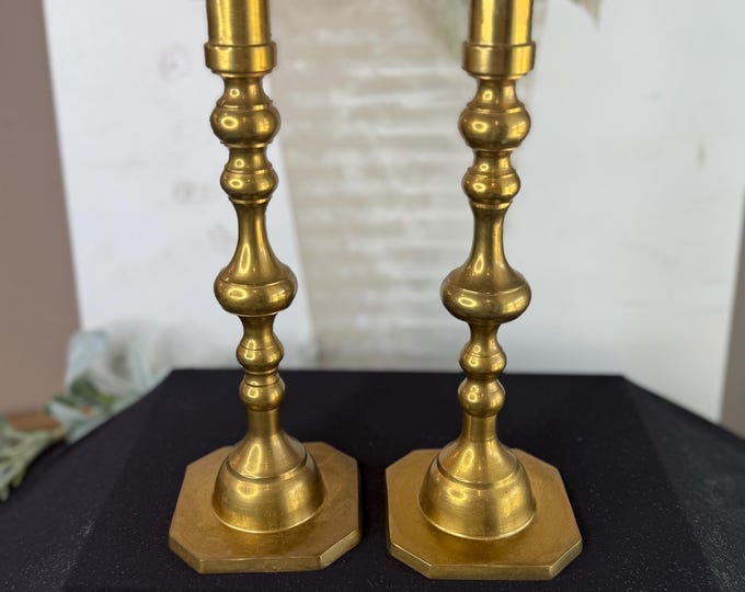 Brass Candle Holders: Elegant 10.25" Tall Pair