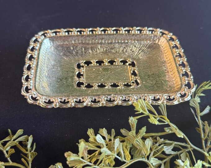 Vintage Gold Look footed vanity tray