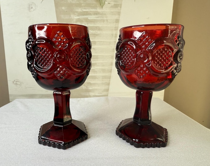 Avon Cape Cod 1876 Ruby Red pair of goblets