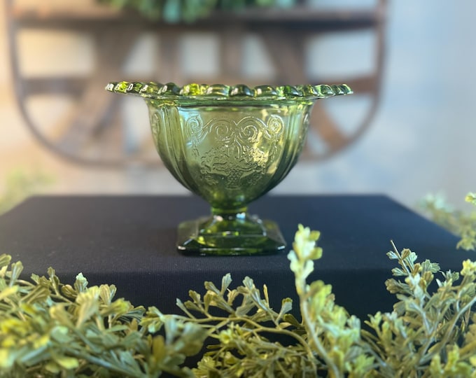 Vintage Indiana Glass Lorraine Lace Footed Depression Glass Candy Dish